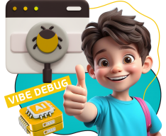 Тестирование & Vibe Debug. Охотники за багами - КИБЕРшкола программирования для детей, компьютерные курсы для школьников, начинающих и подростков - KIBERone г. Уфа